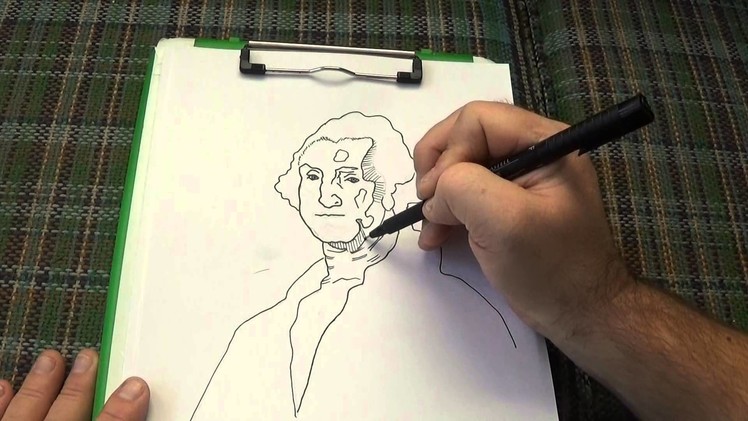 Pen and Ink Crosshatching Drawing George Washington using tracing paper