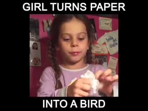 Girl Turns Paper Into a Bird