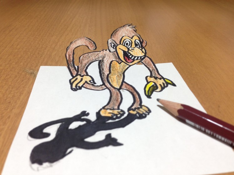How to Draw 3D Monkey on Paper, Trick Art - Time Lapse