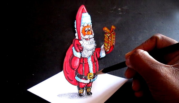 How To Draw Santa Claus. Anamorphic Illusion. 3D Art on paper.