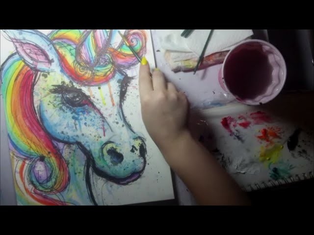 Painting a Rainbow Unicorn With Acrylic Paint on Watercolor Paper