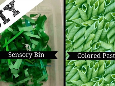 DIY; Colored pasta & Green Sensory Bin