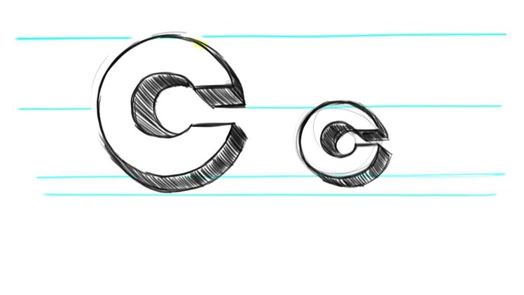 How to draw 3D Letters C - Uppercase C and Lowercase c in 90 seconds