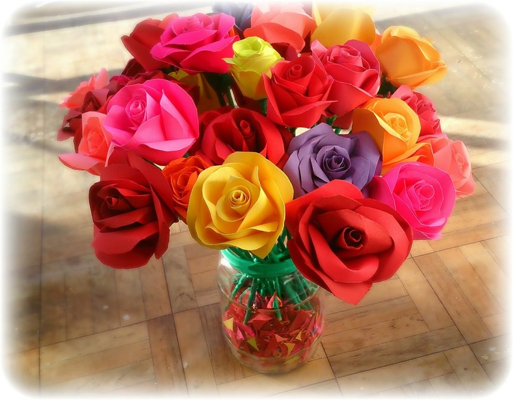 Buchet de trandafiri din hartie colorata! how to make roses from paper ?