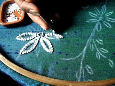 Needle thread  bead hand embroidery work