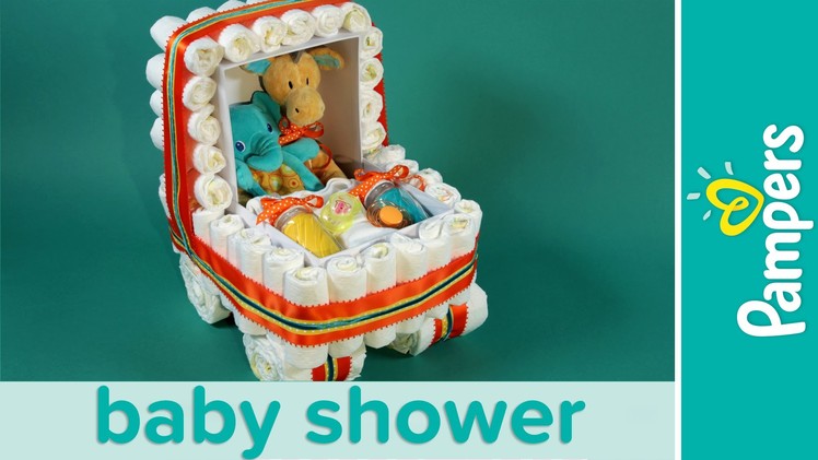 Baby Shower Ideas: Stroller Diaper Cake with Stuffed Animals | Pampers