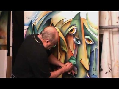 Painting demo. 'Urban Expression' mixing and blending, creating colors. How to, not abstract