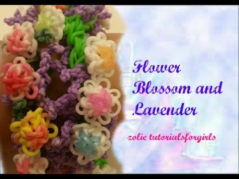 Rainbow loom Flower Blossom and Lavender Bracelet Tutorial
