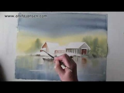Watercolor demo - aquarelle "Lake House"