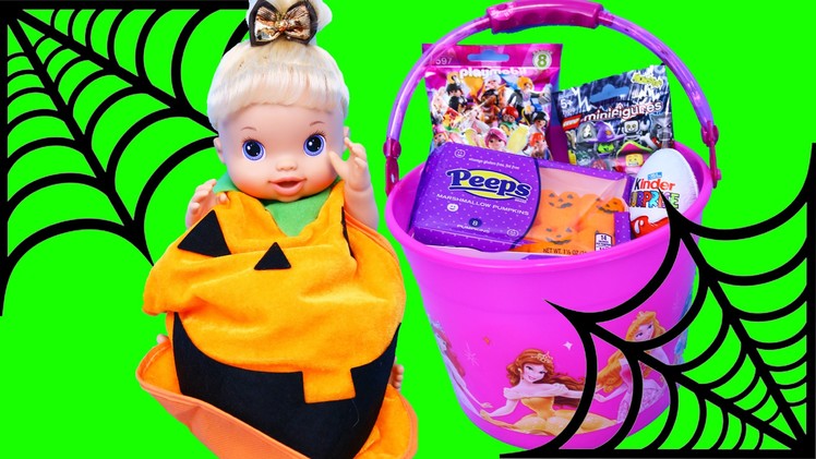Baby Alive DIY Halloween Pumpkin Costume & Surprise Toys Buckets Halloween Candy & McDonalds Toys