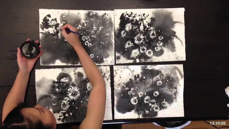 How to paint tint daisy with masking fluid, water color and