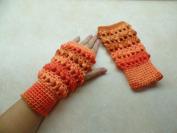 #Crochet Side Puff Stitch Fingerless Gloves Wristers #TUTORIAL
