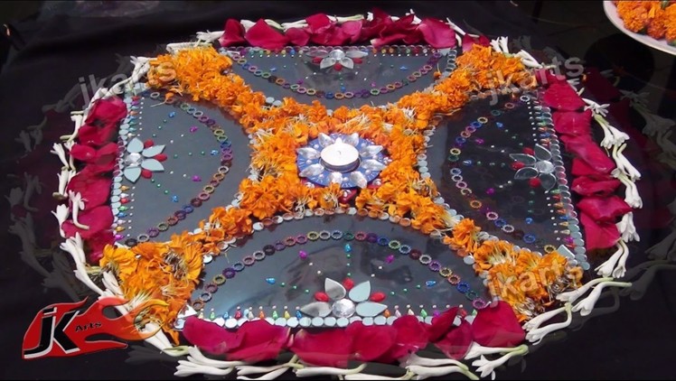DIY Rangoli With Mirror, Kundan and Fresh Flowers -JK Arts 179