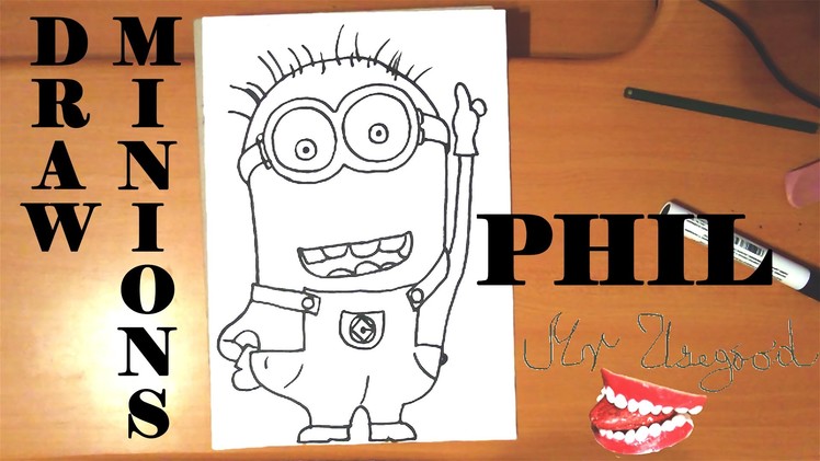 How to draw a MINION Phil Easy from DESPICABLE ME 2,draw easy stuff but cool on paper|SPEED ART