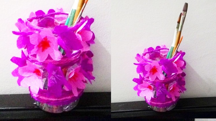 How to make waste bottle flower vase || DIY waste bottle pen holder