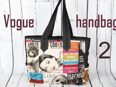 Vogue 2, magazine print handbag, mitered handles. DIY Bag Vol 25B