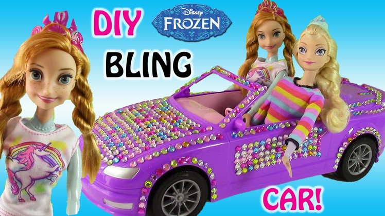 Frozen Disney Princess Anna & Elsa DIY Bling Car! Anna & Elsa Makeover with Barbie Clothes!