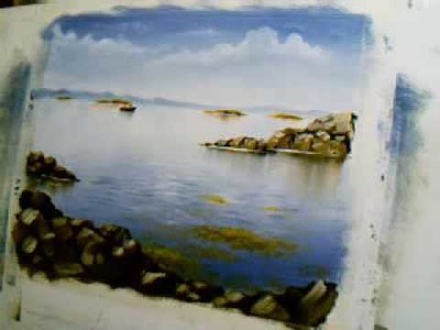 Distant Boat - complete oil painting