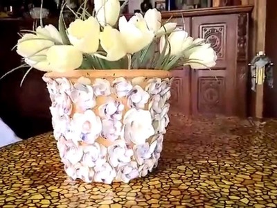 DIY Flower pot souvenirs and decorating objects made with seashells - part 2