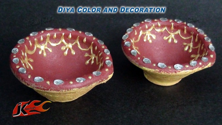 DIY Diwali Diya Decoration|How to color and decorate |JK Easy Craft 061