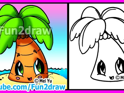 How to Draw Summer Cartoons - Cute Easy Beach Palm Tree - Fun2draw drawings