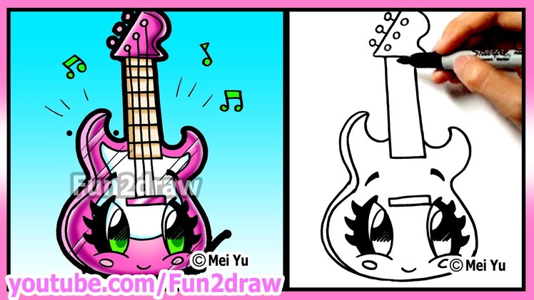 Learn to draw - Cute Guitar - Best Cartoon Art Lessons by Fun2draw - Back to School
