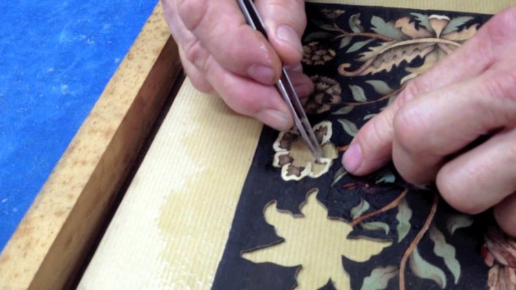 Marquetry on an assembly board - paperbacked marquetry