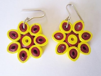 Flower design Quilling paper earrings making at home - handicrafts tutorials