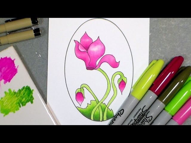 How to draw cyclamen and color with sharpies