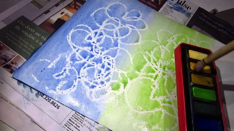 ClassPlan - white crayon on white paper as masking for watercolor ASMR
