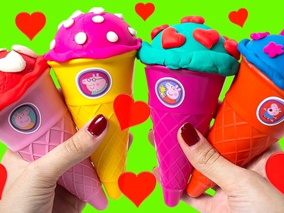 Valentine's Day Play Doh Ice Creams DIY Peppa Pig Ice Cream Parlor Play Dough Helados de Colores