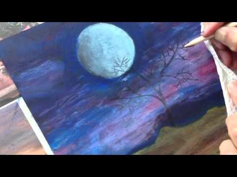 ClassPlan - Moon night oil pastel on black card stock - inadvertent asmr art painting tutorial