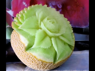 Flower carved in cantaloupe - J.Pereira Art Carving