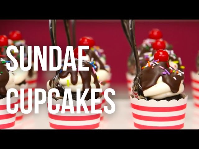How To Make Ice Cream Sundae CUPCAKES! Chocolate cake, buttercream, chocolate sauce and sprinkles!
