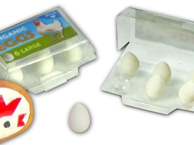 Miniature doll plastic egg carton or box (with eggs) tutorial - Dollhouse DIY