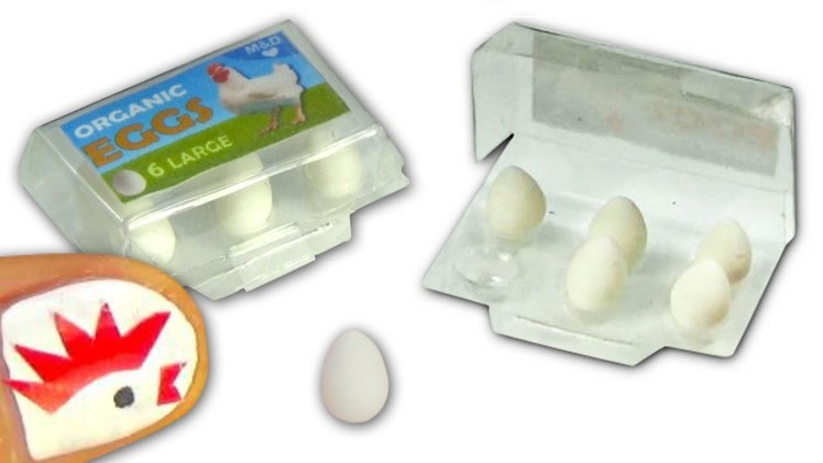 Miniature doll plastic egg carton or box (with eggs) tutorial - Dollhouse DIY