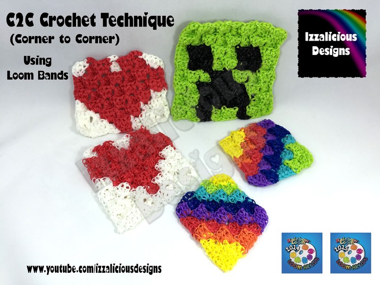 Rainbow Loom Band C2C Crochet - Corner to Corner crochet stitch technique