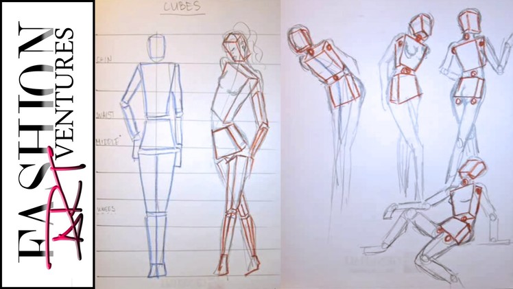 Geometric sketch- structuring the figure and its movements:Fashion Design Drawing Lesson