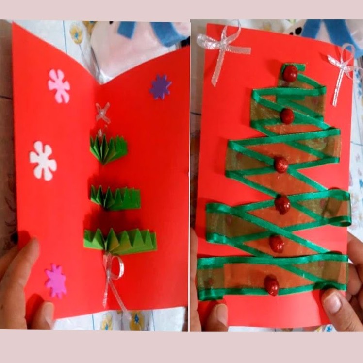 How to Make an Easy Christmas Tree pop up Greeting Card - DIY - Tutorial .