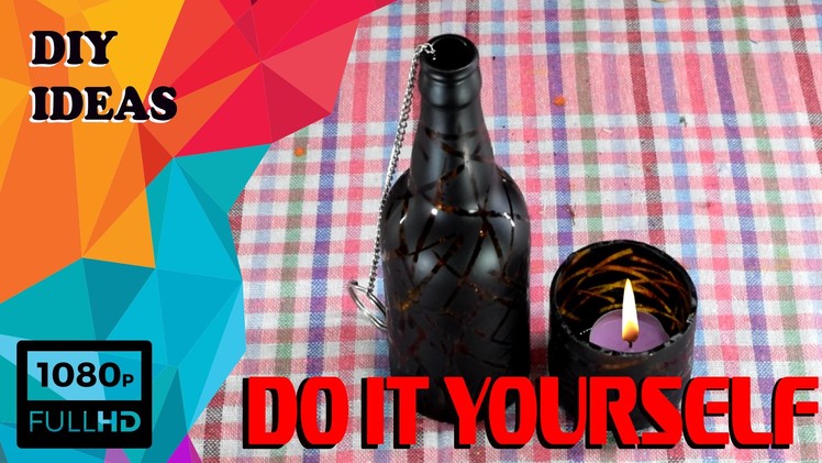 How To Make Decorative Candle Holder From Glass Bottle | DIY | DO IT YOURSELF
