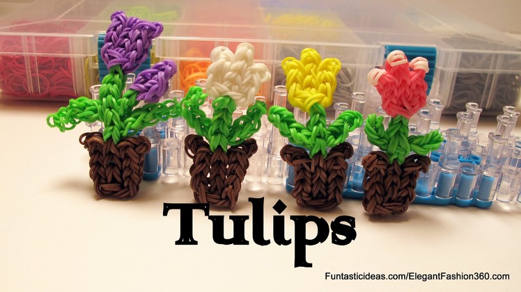 Rainbow Loom Tulip Flowers in the pot Charm - How to - Mother's Day Gift Idea