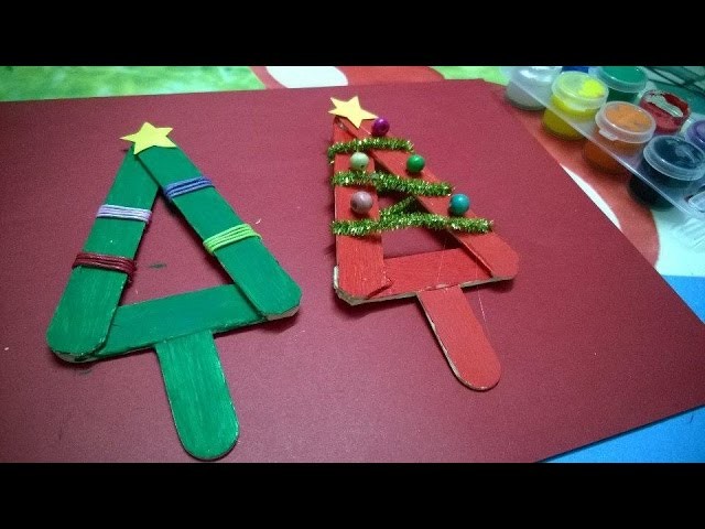 DIY Crafts  - Popsicle Stick Christmas Tree Ornament For Kid