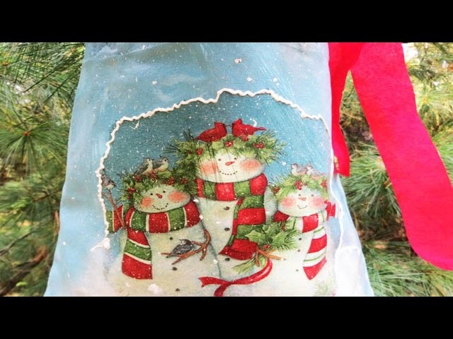 How To Decoupage on Fabric - Snowman gift bag