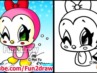 How to Draw Christmas - Cute Cartoon Girl Penguin - Fun2draw Winter Pictures