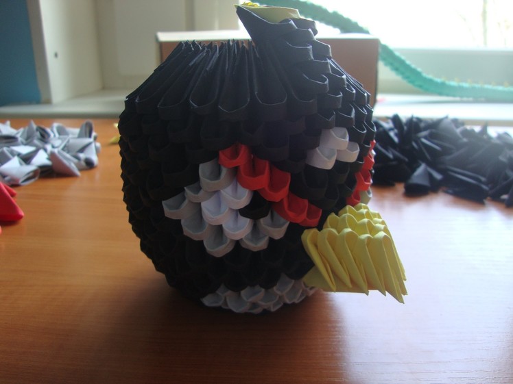 3D origami black angry bird