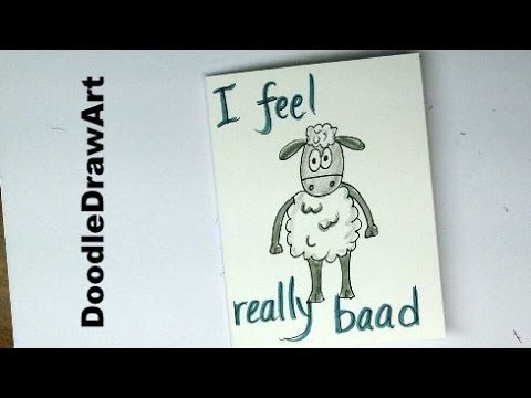 Drawing: How to Draw a Sheep - Belated Birthday Card. Easy step by step for kids or beginners