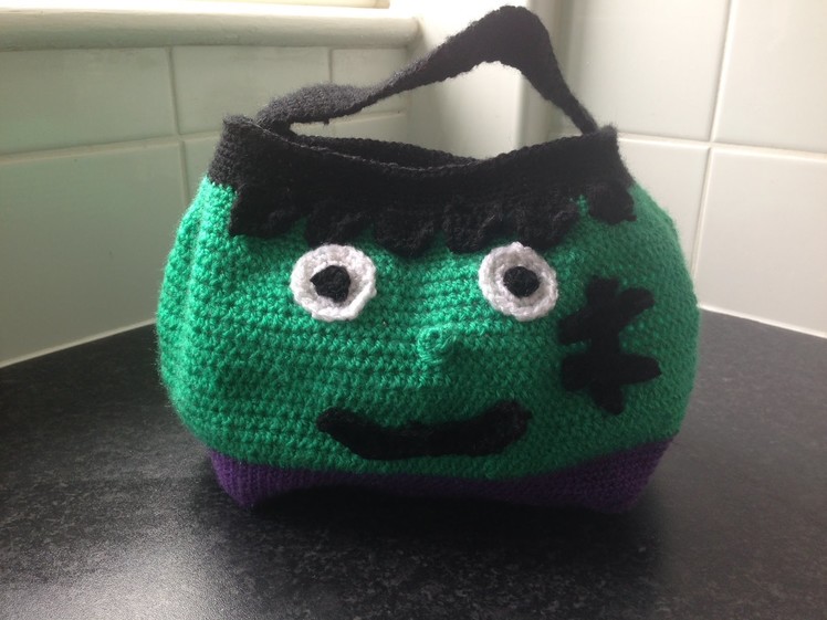 How to crochet halloween frankenstein treat bag