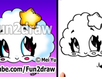 Kawaii Drawings - How to Draw a Cloud with a Star (Step by Step for Beginners) - Cute Art - Fun2draw