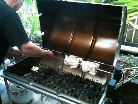 (PART 2 of 4)How to cook lechon manok(spit roast chicken) on a home made gas bbq.rotisserie.smoker.