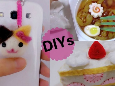 3 Japanese DIY Crafts: DIY Cat Needle felting Phone Dust Plug + DIY Ramen Candy + DIY Felt Cake